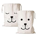 2 Stück Wäschesack mit Kordelzug, 60 X 50cm Wäschebeutel Schmutzwäsche Groß, Baumwolle Aufbewahrungsbeutel mit Kordelzug für Kleidung Spielzeug