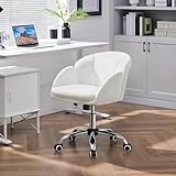 Yaheetech Homeoffice Stuhl Schminkstuhl Schreibtischstuhl höhenverstellbar Drehstuhl bis 136 kg Belastbar, SamtStuhl mit Armlehnen und Rückenlehne für Schlafzimmer Büro Wohnzimmer, Weiß