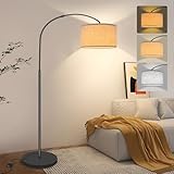 Fortand Bogenlampe Wohnzimmer Stehlampe, LED Stehleuchte mit 3 Farbtemperaturen 12W E27 Bogenleuchte Modern Standleuchte Leselampe mit Leinen Lampenschirm &Fußschalter Retro für Schlafzimmer