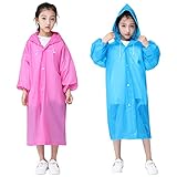 kissral 2 Stück Kinder Regenmantel mit Kapuze, Unisex Kinder Wasserdicht Wiederverwendbar Eva Regenponcho Kleinkind Regenjacke Verdickt Regencape für Reisen im Freien Klettern Radfahren Wandern