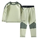 Jowowha Thermounterwäsche Set für Kinder Funktionsunterwäsche Skiunterwäsche Jungen Mädchen Thermo Unterwäsche Warme Fussball Ski Ab Grün 110-116