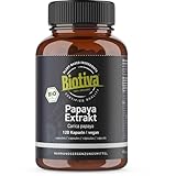 Papaya Extrakt 120 Kapseln Bio hochdosiert - Proteolytische Aktivität - Pflanzenextrakt - abgefüllt und kontrolliert in Deutschland - Biotiva