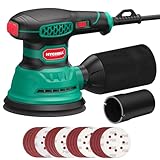 HYCHIKA Exzenterschleifer, 300W 12000OPM Exenterschleifmaschine, 6 Geschwindigkeiten, Compact Exzenterschleifer 125mm, mit 16 Stück Schleifpapier, zum Schleifen, Polieren von Holz und DIY