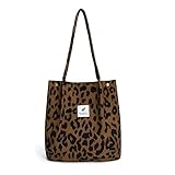 YSTrillion Cord Umhängetasche Damen,Grosse Kapazität Cord Schultertasche Mode Damen Umhängetaschen Große Kapazität Einkaufstasche für Alltag,Büro(Leopard)