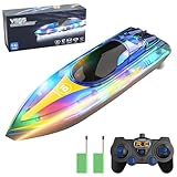 OBEST Ferngesteuerte Boot 2.4GHz RC Boot Hochgeschwindigkeits RC Rennboot mit LED Lichtern,Spielzeugboot RC Boats Toy,Schwimmbäder/Seen/Teiche Spielzeug Geschenke für Erwachsene und Kinder