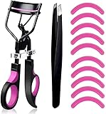 Wimpernzange, Lash Curler Ohne Schmerzen, Professionelles Make up Tool für perfekt geschwungene Wimpern,Augenbrauenpinzette, Mit 10 Ersatz Silikonpads, (purple)