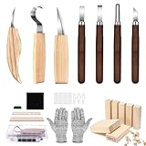 Holz-Schnitzwerkzeug Set, 23 in 1 Schnitzmesser Set mit 7 tlg Schnitzmesser,Schnittfeste Handschuhe,Schleifsteine,10 Pcs Holzblöcke,Lineal,Holzwerkzeug Schnitzset für Anfänger/Profis