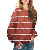 Gestreifte Sweatshirts für Damen, leicht, Rundhalsausschnitt, langärmelig, Farbblock-Pullover, lässig, Herbst, Damen-Oberteil, wein, XXL