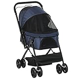 PawHut Hundebuggy Hundewagen Buggy für kleine Hunde und Katzen Haustierwagen Pet Stroller Katzenbuggy Oxford Blau 76,5 x 52 x 95 cm