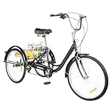 24 Zoll Dreirad für Erwachsene, 3-Rad-8-Gang-Seniorenfahrrad,3 Rad-Fahrrad mit Einkaufskorb,Cargo-Bike GroßEn Shopping,120kg Tragfähigkeit,3-Rad-Cruiser-Fahrrad für Herren Damen