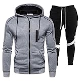 DUHENWU Sportanzug Herren 2 Teilig Fleece Jogginganzug Hoodie Und Hosen Loose Fit Sportanzug Reißverschluss Mit Kapuze Trainingsanzug Langarm Oversize Sportanzug Farbblock Warm Freizeitanzug
