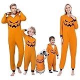 Einteiliger Kapuzen-Onesie Halloween Parent Child Printed Hooded Zipper Home Jumpsuit(Kinder,#008,8 Jahre alt)