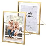 WANDGU 2 Stück 20×15cm Bilderrahmen Gold: Bilderrahmen Stehend Glas, Retro Gold Glasbilderrahmen, Glas Metall Fotorahmen, Bild Display Halter, Gepresste Blumenrahmen für Desk Decor, DIY Bilder