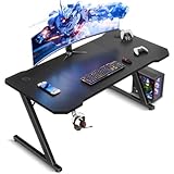 TRIUMPHKEY Gaming Tisch 120 x 60 cm, Gaming Schreibtisch, PC Tisch mit Kopfhörerhaken und Kohlefaserbeschichtung, Ergonomischer Computertisch, Metallgestell, Kohlefaser Schwarz