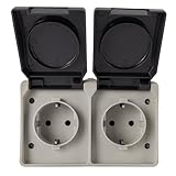 REV AquaBase 2-fach Feuchtraumsteckdose, 2-polig, spritzwassergeschützt IP54, waagrecht, Aufputz, grau