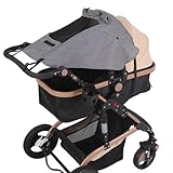 Qaestuan Kinderwagen Sonnensegel, mit UV Schutz 50+, mit Sichtfenster und Extra Breite Schattenflügel, Verstellbarer Kinderwagen Sonnenschutz, Universal Kinderwagen Sonnensegel (Grau)