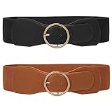 WERFORU 2 Stück Elastischer Taillengürtel für Damen Vintage Breiter Gürtel für Kleid Damen Mode Dehnbarer Cinch Gürtel