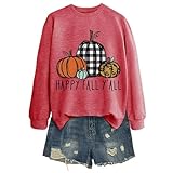 Bauzuoyo Halloween Sweatshirt Damen Lustige Kürbis Druck Pullover Leopardenmuster Langarm Y2k Harajuku T-Shirt Herbst Winter Casual Langarm Rundhals Festlich Tops für den Alltag