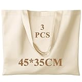 Scettar 3 pcs Set Stofftaschen zum Bemalen 45x35cm Baumwolltaschen Unbedruckt aus Baumwolle DIY Stoffbeutel für Kinder & Erwachsene Wiederverwendbare Einkaufstaschen mit langen Henkeln