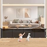 86x500cm Extra breites Türschutzgitter Ausziehbar, MYPIN Sicherheitstor Hundetor für Indoor-Wohnzimmer-Treppen-Flure, Einhandbedienung, eingebauter Verstärkungsstreifen (Schwarz)