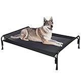Veehoo Kühlendes Hundeliege Outdoor, Erhöhtes Hundebett Outdoor für Groß Hunde, Tragbares Stehendes Haustierbett mit Waschbarem Atmungsaktivem Netz, rutschfeste Füße, Large, Schwarz