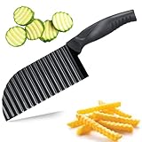 Kasanni Wellenschneider, Edelstahl Wellenmesser Riffelmesser für Pommes, Kartoffelschneider für Erwachsene und Kinder, Wellenschnittmesser aus Edelstahl Crinkle Chip Cutter für Gemüse, Salat, Obst