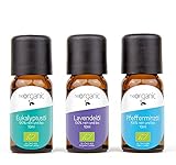 NeoOrganic® Lieblingsdüfte – Bio Aromaset ätherische Öle – Bio Lavendelöl, Bio Eukalyptusöl und Bio Pfefferminzöl – 3 x 10ml