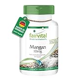 Fairvital | Mangan Kapseln 10mg - 90 Kapseln - HOCHDOSIERT - aus Mangangluconat - Vegan - essentielles Spurenelement - Manganese