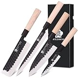 WILDMOK 4-teiliges Messerset GYUTO Sashimi-Sushi-Messersets für Linkshänder, Fischfiletier-Kochmesser für die Küche, deutsche Stahlklinge und traditioneller Holzgriff