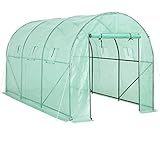 GARDEBRUK® Foliengewächshaus 7m² aufrollbare Tür 6 Fenster Treibhaus Tomatenhaus Folientunnel Anzucht 350x200x200cm