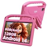 weelikeit 2024 verbessertes Kinder-Tablet, 10-Zoll-Android 14-Tablet für Kinder, 8 GB (4+4) RAM + 128 GB Speicher, 6000 mAh Langer Akku, Zwei Kameras, tolles Tablet für Kleinkinder, (Pink)