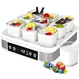 Joghurtbereiter, Griechischer Joghurtmaschine mit Temperatur- und Timer, Automatischer Digitaler Joghurt Maker mit 9 Gläsern, Perfekt für den Heim-Bio-Joghurt, Käse-/Natto-Zubereiter, BPA-frei, 40 W