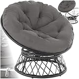 tectake® Papasansessel, gemütlicher Drehsessel mit Kissen rund, bequemer Rattansessel, Loungesessel drehbar, runder Relax Korbsessel Rattan für Wohnzimmer, Leseecke, Lounge - schwarz