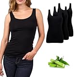 Basic Treasure Damen 3er-Pack Unterhemden, Spaghettiträger Top, Premium Bambus Unterhemd, Luftiges und dünnes (DE/NL/SE/PL, Alphanumerisch, L, Regular, Regular, Schwarz | Tank Top)