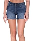 ONLY Damen Shorts Kurze Denim Jeans Shorts Knopf und Reißverschluss Sommer Pants, Farben:Dunkelblau, Größe:S