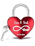Liebesschloss mit Gravur - Rotes Schloss mit individueller Gravur, witterungsbeständig - Perfektes Liebesgeschenk für Sie und Ihn, ideal für Valentinstag