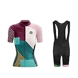 UGLY FROG Top Damen Fahrrad Trikot Set Schnelltrocknend Radtrikot Kurzarm + Radhose mit 20D Sitzpolster Rennrad Outdoor MTB Fahrradbekleidung