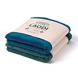 LAODI Premium Handtücher 2er Set – 50x100 – 2-Farben-Set – Ozean Tiefblau + Antikes Grün – 100 % Baumwolle – 570 g/m² – Hergestellt in Portugal