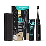 happybrush [Testsieger*] Elektrische Zahnbürste ECO VIBE 3 Starterset Black - Schallzahnbürste mit 6 Wochen Power-Akku inkl. Aktivkohle Zahnpasta und Reiseetui schwarz