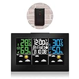 FISHTEC Wetterstation LCD Farben mit kabellosem Außensensor – Wettervorhersage J + 3 – Frostwarnfunktion – Temperatur – Luftfeuchtigkeit – Luftdruck – Stunden – Mondphase