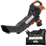 WORX WG505E Trivac Laubbläser & Laubsauger 3000 W – 3-in-1 Funktion als Laubbläser, Laubsauger & Mulcher - 335km/h Blasgeschwindigkeit - 600m³/h Saugvolumen – inkl. 45L Fangsack & 12,5 m Kabel