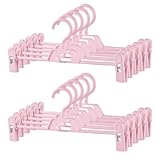 Hosenbügel Hosenspanner 10 Stück Kleiderbügel Kunststoff 34 cm, rutschfeste und Verstellbare Klammern, 360° Drehbarer Haken, Platzsparend (Rosa)