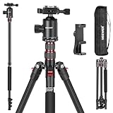 NEEWER 77' Kamerastativ, faltbares Aluminium Stativ Monopod für DSLR und Handy mit 360° Panorama Kugelkopf, 2 Axis Mittelsäule, Arca QR Platte und Tasche, portables Reisestativ, Max. Last 15,4kg, TP77