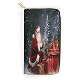 Merry Christmas Santa's Slim Thin Credit Card Wallet, PU Leather Bifold Cash Wallet, Zipper Coin Pocket ID Window Wallet Storage Bag Wallet Wallet Coin Purse Pouch Change Holder Small with Zipper for