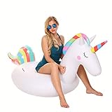 Bonabon Pool Floß Einhorn Riesen Aufblasbares Einhorn Schwimmreifen Grosse Einhorn Regenbogen Geeignet mit speziellen schnell Ventilen Für Kinder,Erwachsene (L Size!200*100*90cm (79 * 36 x*39 in))