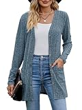 MYCOLORBLUE Alte Zeiten Strickjacken für Damen Elegant Cardigan Gerippt Langarm Knopfleiste mit Taschen Strickcardigan Blau XXL