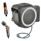 Gardena Wand-Schlauchbox RollUp L (weiß) 30 m exklusiv für Amazon: Schwenkbare Schlauchbox, integrierte Schlauchführung, inkl. 30 m Gardena Qualitätsschlauch, Reinigungsspritze und Brause (18627-38)