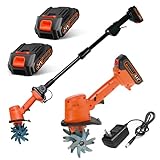 Billg Elektro Motorhacke, 21V Akku-Gartenfräse, 235 RPM Bodenhacke Portable, Abnehmbarer Griff, 10cm Arbeitstiefe und Arbeitsbreite, Bodenfräse Ackerfräse Kultivator mit Akku und Ladegerät