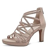 MARCO TOZZI Damen Sandalen mit Absatz Glitzer Vegan, Beige (Powder Comb), 39 EU