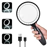 Lupe mit Licht, Afaneep 30x 60x Leselupe für Senioren Groß, 3 Modi Leselupe USB Handlupe 33 LED Vergrößerungsglas Leselupen mit Licht für Kind, Briefmarken, Münzen, Uhrmacher Inspektion(Schwarz)